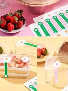 10pcs (100 Stickers)/Pack Colorful Pudding Stickers, Cake Strips Stickers, Flower Strips Stickers, Handmade Sealing Stickers, Non-Adhesive Flower Stickers, Cookie Packaging Baking Stickers - Multicolor - View 2