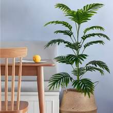 116cm Large Artificial Palm Tree, Tropical Palm Leaves, Fake Palm Plant, Tall Tree, Lifelike Turtle Back Bamboo Leaves, Suitable For Home, Kitchen, Outdoor, Office Decor, No Pot - Green - View 9