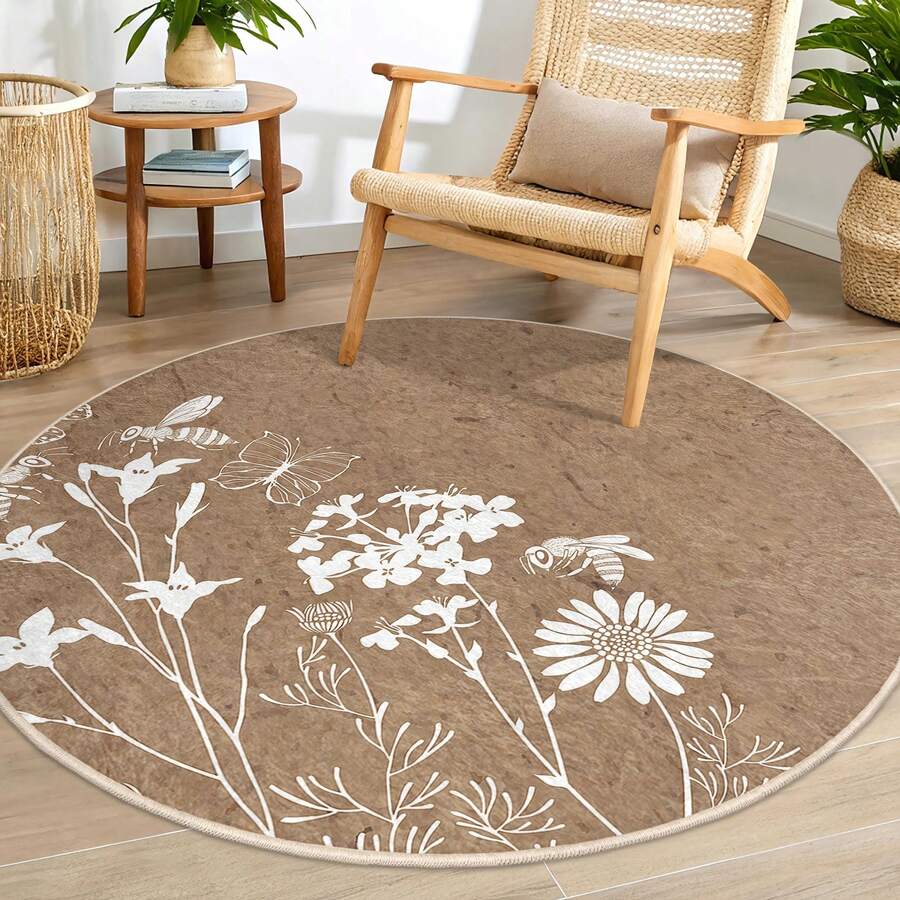 Room Deocr Room Decor Flower Pattern Carpet, Round And Rectangular Carpet, Carpet With High-Definition Pattern Printing, Double-Edged, Bedroom, Kitchen, Bathroom, Living Room, Area Rug, Washable Carpet, Easy To Clean, Non-Slip, Stylish Floor And Carpet, Suitable Living Room, Bedroom, Kitchen, Laundry Room, Birthday - 1PC - Xem 1