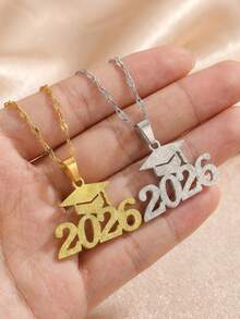 1pc Classic Fashion Stainless Steel Graduation Hat 2026 Decorative Pendant Necklace Graduation Season Fashion Jewelry Accessories Souvenir Teen Jewelry Accessories - Multicolor - View 4