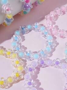 1pc/Set Colorful Flower Beaded Bracelet Set, Accessory For Outfit, Jewelry, Party, Birthday Gift - Multicolor - View 3