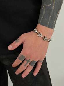 1 chiếc vòng tay dây xích hình nhện phong cách Punk tối màu, phù hợp cho nam giới đeo hàng ngày, đi lễ hội âm nhạc, dự tiệc, unisex, quà tặng ngày lễ. - Màu Bạc Cổ - Xem 3