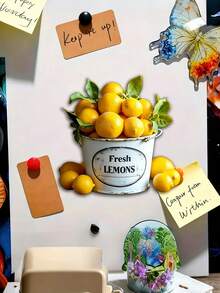 2D realistische Fruchtmagnete, Zitronen Kühlschrankmagnete, Obstkorb und Zitronen Tasse kreative Magnete, personalisierte Kühlschrankaufkleber, leuchtend gelbe Zitronenscheiben und Zitronenschalen, geeignet als Reiseandenken, Heimdekoration, Szenendekoration, Urlaubsgeschenke, Kühlschrankmagnete, Küchendekoration Magnete, tolle Geschenke, Verschönerung des Kühlschranks, Küchendekoration, Heimdekoration, Urlaubsgeschenke, Partyfavoren - Mehrfarbig - Übersicht 2