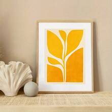 1 pezzo Stampa artistica astratta piatta gialla a forma di foglia, opera d'arte murale minimalista di piante, illustrazione botanica moderna, decorazione in tonalità calde della terra, interessante dipinto su tela come decorazione murale per casa, camera da letto, cucina, soggiorno, bagno, hotel, caffè, ufficio - G - Visualizzare 6
