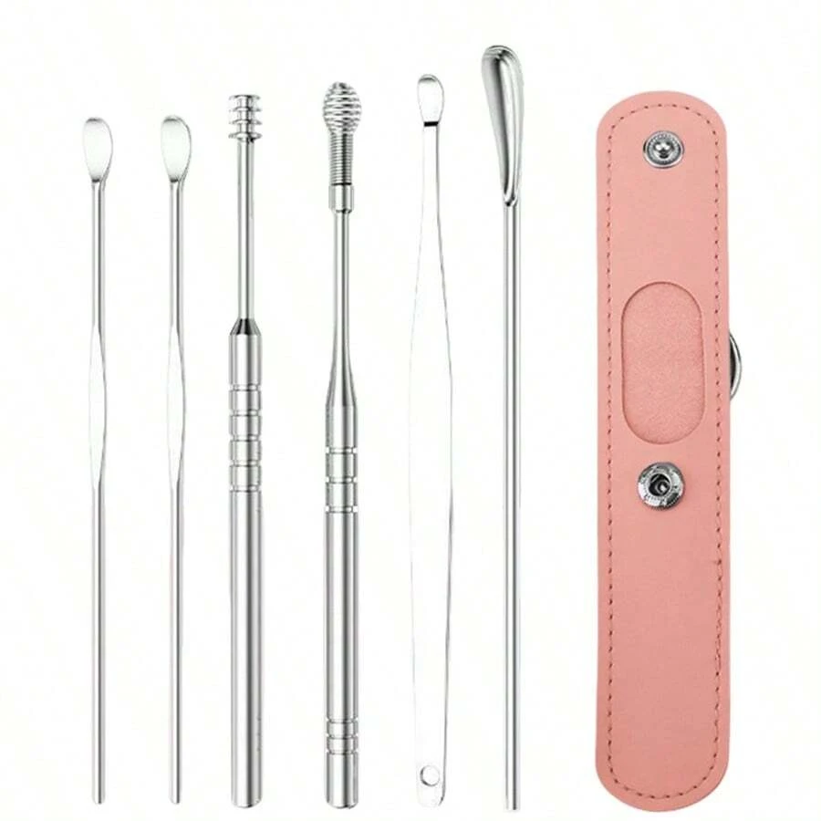 Ear Cleaner Set Earpick Ear Wax Remover Ear Spoon Curette Ear Cleaning Spiral Earpick Easy Earwax Removal Ear Cleaner Kit Gadget - 粉色 - 查看 1