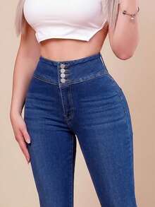 High-Waisted Light Blue Skinny Jeans, Curve-Enhancing Pencil Pants, Suitable For Spring/Summer Holidays And Outings, Women's Denim Jeans Casual Vacation - Blue - View 4