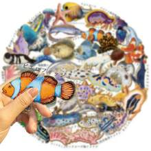 50pcs Japanese Creature Stickers Marine Life Transparent 2D Retro Ins Graffiti Stickers Vintage Aesthetic Stickers For Water Bottle, Guitar, Luggage, Phone, Case, Laptop, Skateboard, Gift Scrapbook Supplies Scrapbooking - A - View 5