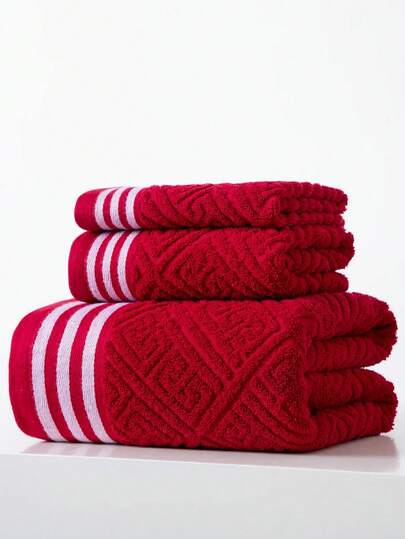 1 pieza Toalla de baño mediana, 100% algodón, delgada, con patrón jacquard, roja, rectangular de 70*140cm para adultos, natación, baño, envoltura; o Toalla de mano de 34*74cm, pañuelo de 34*34cm, de secado rápido, absorbente, suave, adecuado para baño, cocina, viaje, regalo de vacaciones, gimnasio, playa, hotel, salón, exterior