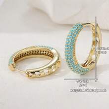 Clear Blue Fully Pave Hoop Earrings, Fresh Texture Minimalist Style, Versatile Daily Wear, Exquisite Gift - Gold - View 2