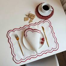 1/2/4/6pcs Wavy Floral Embroidered Solid Color Rectangular Placemats, Fresh Minimalist Style For Kitchen, Dining Table, Cups, Bowls, Non-Slip Pads, Suitable For Holidays, Parties, Birthdays, Weddings, Banquets, Office Desks, Coffee Tables, Home Decor, All Seasons Photography Background - Red - View 6