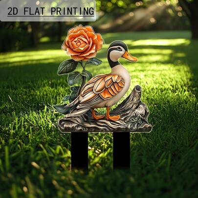 1pc 2D Flat Acrylic Duck Decor, Flat Outdoor Yard And Lawn Decoration Sign, Decorative Garden Stake, Standalone Art Light Catcher, Perfect Gift For Family And Friends