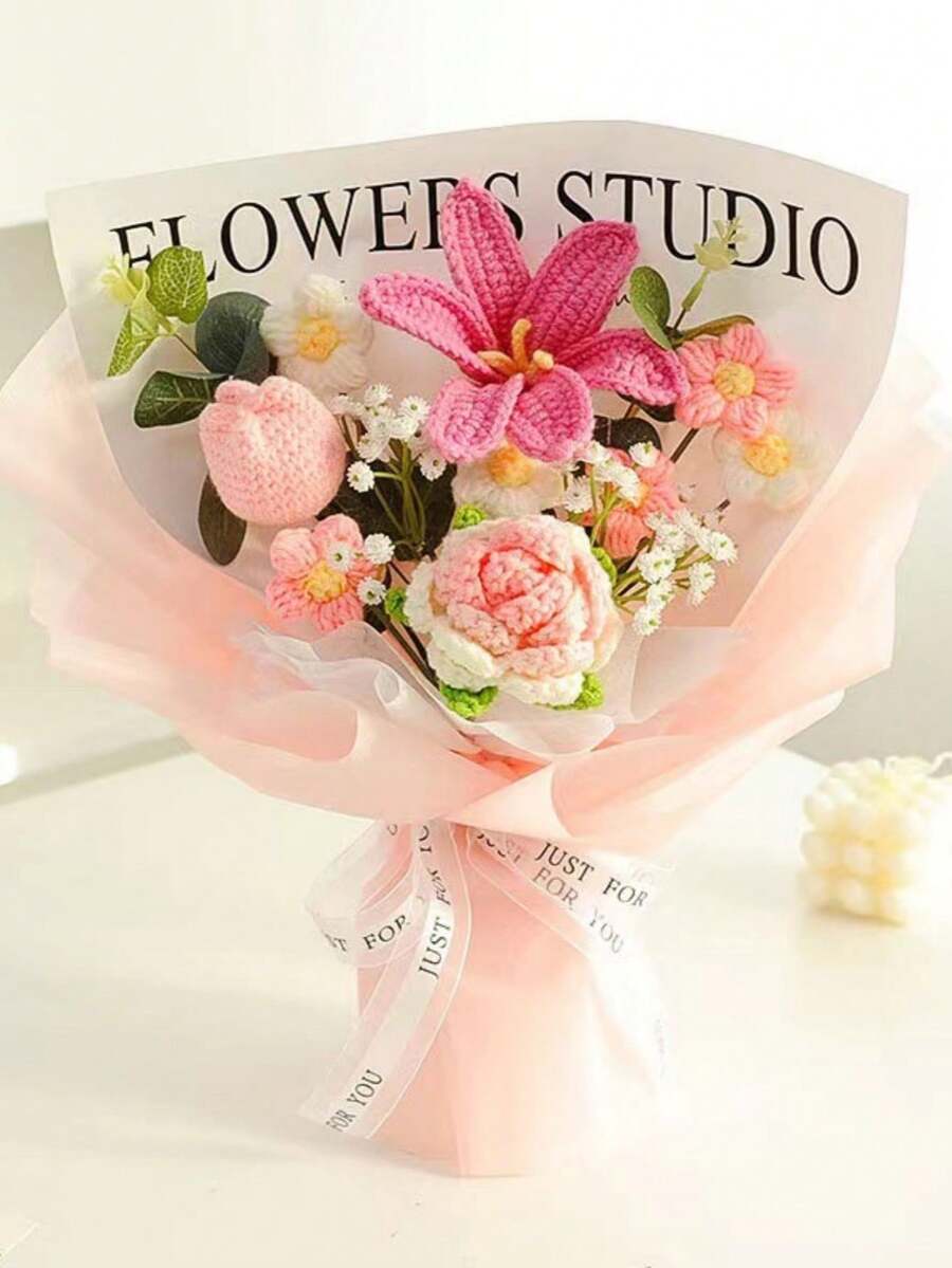 Eternal Woven Rose & Tulip Flower Bouquet, Healing Everlasting Flower Gift For Birthday, Graduation - Multicolor - View 1