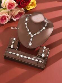 时尚婚礼首饰套装：水滴形水钻耳环、项链、手链 - 銀色 - 查看 3