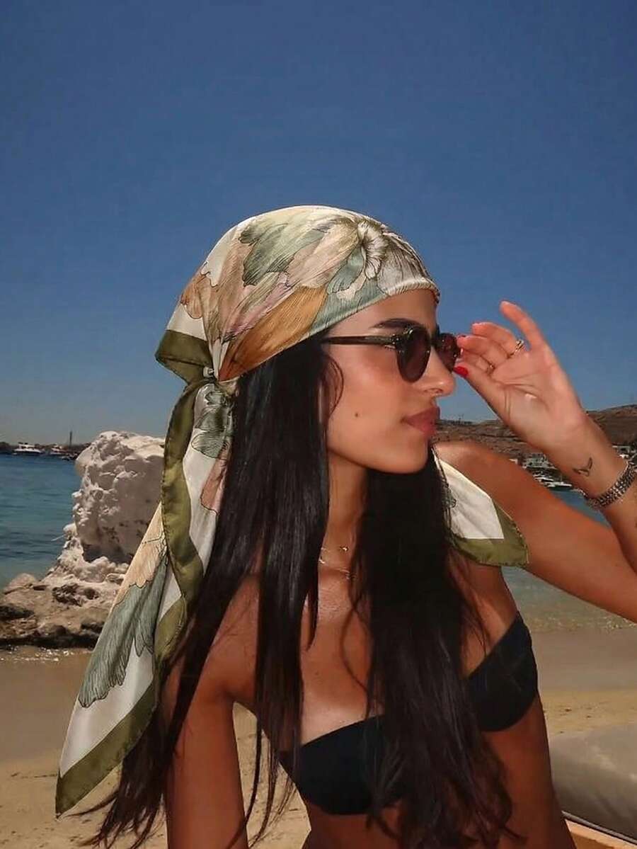 1 chiếc khăn/khăn bandana in hoa phong cách boho dành cho nữ, chất liệu lụa, thích hợp cho các bữa tiệc bể bơi mùa hè, lễ hội âm nhạc trên bãi biển, thời trang đường phố, kỳ nghỉ. - Màu xanh Ô liu - Xem 1