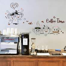 1/4 Set Cute Cartoon Coffee Cup Wall Stickers, Removable Self-Adhesive Waterproof Decals For Kitchen, Cafe, Coffee Bar, Dessert Shop And Home Decor - Coffee Wall Stickers - View 3
