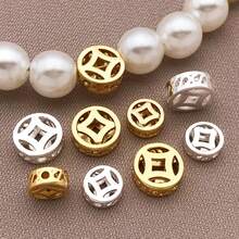 3颗6/8毫米新款中国风18K镀金铜币空心珠DIY手链项链耳环配件吉祥礼物 - 彩色 - 查看 8