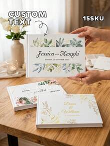1pc Customized Wedding Guest Book With Watercolor Floral Design, Can Customize Couple's Names And Date, Unique Wedding Memorabilia, Suitable As Wedding Gift - Multicolor - View 1