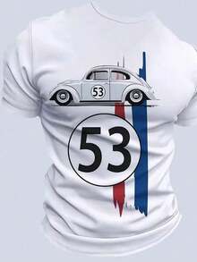 1pc Vintage Racing Car Graphic T-Shirt, Men's Casual Round Neck Tee, 100% Polyester Knit Fabric With Slight Stretch, Regular Fit Short Sleeve Top, Suitable For Summer Streetwear Festival Outfit Männer - Nhiều màu - Xem 2