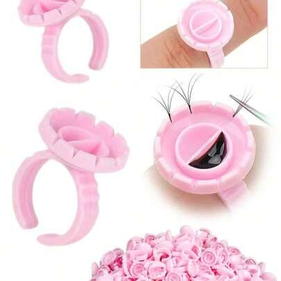 200/100pcs Set: Round Lash Glue Rings, Glue Rings Cups, Anti-Spill Glue Drop Cups, Glue Holder Rack And Thick Fan Cups, Suitable For Eyelash Extension - Disposable Professional Eyelash Extension Tools