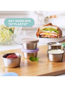 Bộ 6 hộp đựng nước sốt salad mang đi, cốc nhỏ bằng thép không gỉ dung tích 1.6 oz (khoảng 473ml) có nắp silicon chống rò rỉ, thích hợp cho hộp cơm trưa, dã ngoại và du lịch, đồ dùng học tập. - Nhiều màu - Xem 3