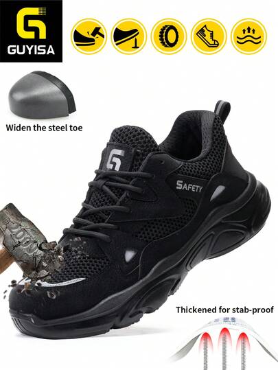 GUYISA Giày bảo hộ mũi thép, nhẹ, thoáng khí, kiểu dáng thể thao, màu kaki, phù hợp cho mọi mùa (Vui lòng đặt mua lớn hơn một cỡ).
