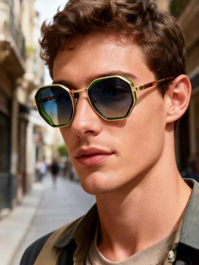 1 Pair New Geometric Round Frame Fashion Glasses, Versatile Casual Classic Design Suitable For Street, Unisex, Suitable For Outdoor Activities, Driving, Fishing, Hiking, Trekking, Holiday Outfits, Parties, Gifts, Street Photography, Beach Vacation, And Daily Use Accessories