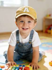 1pc Kids Yellow Baseball Cap With 26 Letters, Classic Washed Baseball Hat Suitable For Baby Boys And Girls, Outdoor Activities And Daily Wear, Sun Protection - Multicolor - View 3
