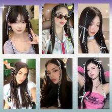 1件装人造假发马尾辫，带丝带蝴蝶结夹，合成编织双马尾发型，甜美朋克风 - 彩色 - 查看 4