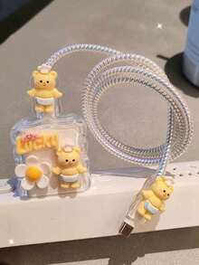 4个可爱卡通幸运熊充电器保护套，兼容苹果18W/20W快充，数据线缠绕保护，防止断裂 - 彩色 - 查看 2