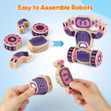 4 Wooden Robot Toys For Kids Ages 3-5, Building & Painting Your Own Robot Craft Kit With Paints And Stickers, Wood Robot Painting Art Supplies Educational Gift For 6 8 10 12 Years Old - Multicolor - View 4