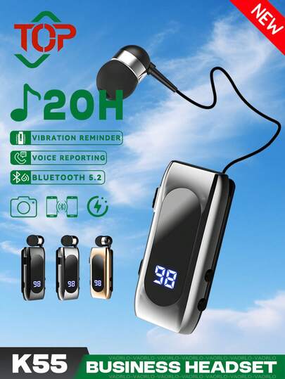 KZ K55 夹式商务蓝牙 5.2 耳机，20 小时通话/音乐播放时间，LED 数字显示屏，降噪无线耳机