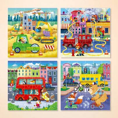 beartale 144pcs Animal & Vehicle Puzzle Toys, Montessori Toys, Interesting Forest Animal Riding Vehicle Puzzle Set - Panda Riding Bicycle And Animal Bus Matching Game, Montessori Cognitive Toys, Suitable For Boys And Girls, Preschoolers, Ideal Birthday And Holiday Gift, Children's Day Gift