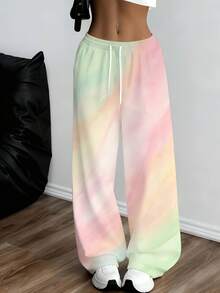 Tie Dye Sweatpants Wide Leg Pants Pastel Colors Soft Comfortable Loose Fit With Drawstring Waist For Casual And Sport Activities - 彩色 - 查看 1