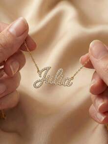 Dây chuyền tên đính kim cương theo yêu cầu, Dây chuyền tên lấp lánh, Dây chuyền cá nhân hóa, Dây chuyền tên vàng, Quà tặng Ngày của Mẹ, Quà tặng trang sức thiết kế riêng cho phái nữ - Dây chuyền kim cương 6 món - Xem 12