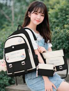 Shendy Vendy Backpack With Large Capacity, 5-Piece Set Fashionable Cool Youth Backpack Pencil Case Laptop School Student - MOD200 Negro1 - View 3