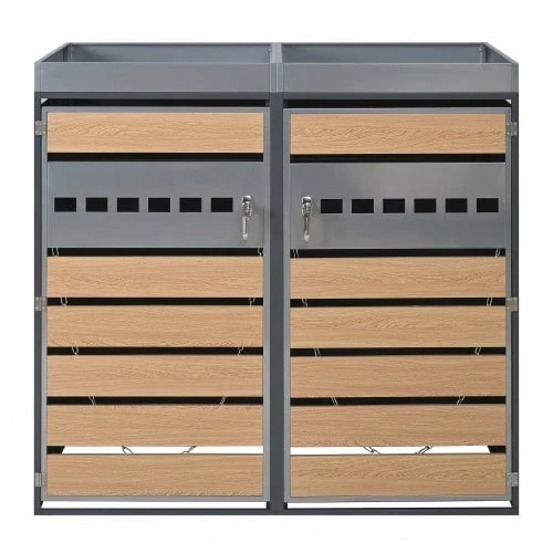 Caja de almacenamiento de basura, con cerradura, dos puertas, área de plantación, con ventilación - Gris - Ver 1