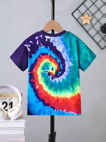 1 chiếc áo thun dệt kim ngắn tay mỏng nhẹ, kiểu dáng thường ngày, họa tiết nhuộm tie-dye, thích hợp cho bé trai mùa hè. - Nhiều màu - Xem 2
