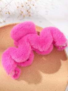 1pc Solid Color Plush Autumn/Winter Hair Claw Summer Outfits Hair Clips Beach Accessories Summer Beach Claw Clips - Hot Pink - View 2