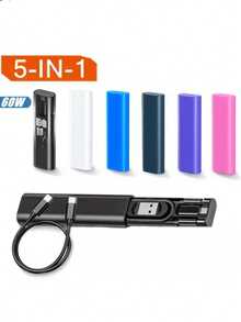 Gesen 五合一充电套装，60W PD USB-C 转 USB-C 数据线，兼容 iOS 8-17 及其他安卓设备，通用 Type-C/Micro USB 接口，可为所有智能手机快速充电 - 彩色 - 查看 2