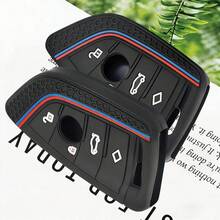 适用于宝马 F30 F31 F32 F34 F20 F21 F07 F10 1 3 5 7 系 X1 X3 G01 X4 G02 X5 F15 F16 M3 M4 的优质硅胶汽车钥匙套 - 黑色的 - 查看 2