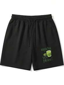 C1AmiS1eta De Matcha De Té Verde, Rega1lo Vintage De Matcha, Matcha R, Rega1lo R ParYoung And  Street Style Shorts, Simple And Chic, With Elastic Waistband And Drawstring Pockets. Simple And Casual, Street Fashion, Versatile For Everyday Wear, And A Great Holiday Gift. - 黑色 - 查看 1
