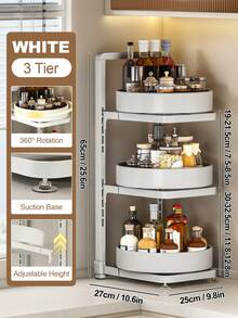 Rotating Spice Rack Organizer For Cabinet, Seasoning Organizer With Suction Bottom, Spice Turntable Shelves, Compact And Versatile, Can Organizer For Pantry, Metal Spice Storage Rack Organizer For Kitchen Countertop, Refrigerator Top, Black / Grey / White - trắng - Xem 12
