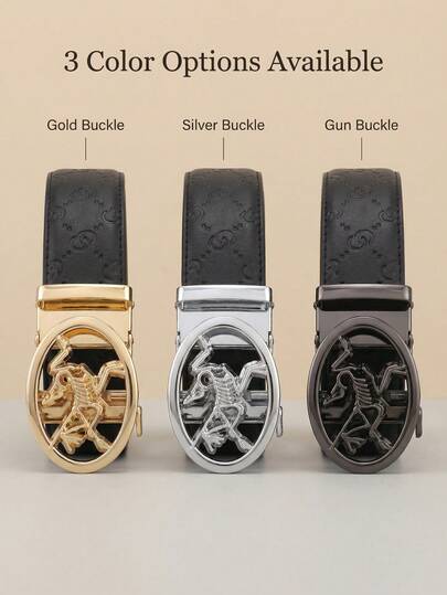 Men's Luxury Automatic Buckle Belt, Fashion Geometric Pattern Leather Belt For Business Casual, Gold/Silver Buckle Adjustable Waist Strap For Daily Wear & Formal Occasions | Premium Faux Leather Belt With Classic Monogram Print, Alloy Auto-Lock Buckle, Versatile 3.5cm Width Belt Perfect For Jeans, Suits