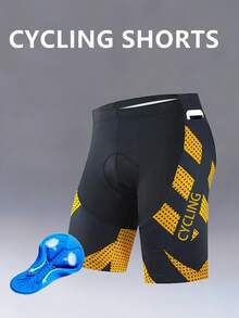 Men's Geometric Print Cycling Shorts, 4D Padded High Elasticity Tight Fit Road Cycling Shorts, Suitable For Cycling, Racing, Outdoor Sports - Orange - View 2