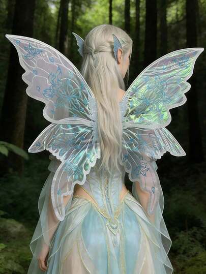 Alas de hada con diseño de flores y lámina de oro, adecuadas para Halloween, Navidad, carnaval, fiestas, accesorios de vestuario para actuaciones, 7 opciones de color, accesorio para fotografías al aire libre