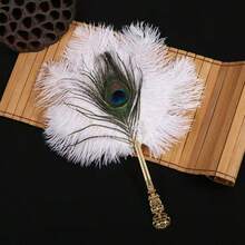 Vintage Ostrich Feather Fan, Creative Zen Decorative Fan, Party Makeup Ball Costume Prop, Feather Fan - Multicolor - View 6