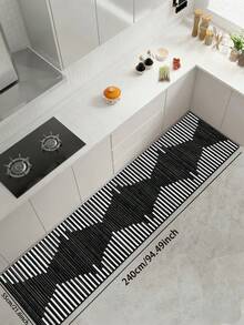 1 قطعة حصيرة مطبخ من جل السيليكا، تتميز بتصميم هندسي خطي أبيض وأسود متباين بسيط، مع خلفية أسود داكن وملمس متموج/جبلي مجرد مكون من خطوط رأسية بيضاء كثيفة - متعدد الألوان - مشاهدة 15