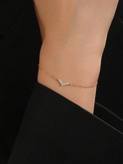 1pc S925 Sterling Silver Geometric Unique Design V-Shaped Bracelet For Women, Luxury Elegant Versatile Minimalist Chic Accessory Suitable For Commuting