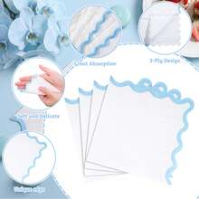 20pcs/40pcs/60pcs Blue Wavy Edge Napkins, 2-Ply Classic White Napkins With Light Blue Wavy Edges, Disposable Dessert Beverage Napkins, Suitable For Mother's Day, Bridal Shower, Gender Reveal Party, Birthday And Other Occasions - Blue - View 4