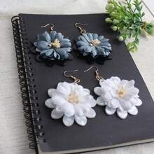 休闲布艺花朵耳环，百搭日常佩戴，送给她的礼物 - 彩色 - 查看 6